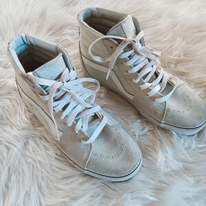 ↠ Vans Pale Mint Green Sk8 High Dual Suede & Canvas Off The Wall Unisex Sneakers